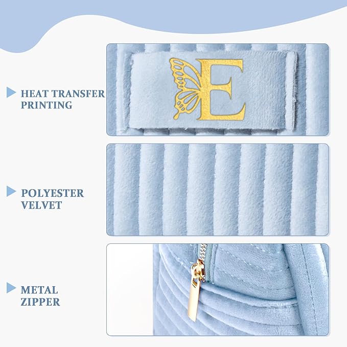 COSHAYSOO Bridesmaid Proposal Engagement Gifts Bridal Shower Bachelorette Party Favors Makeup Bag Quilted Make Up Cosmetic Pouch for Bride to Be Maid of Honor Godmother Dusty Blue Initial Letter E