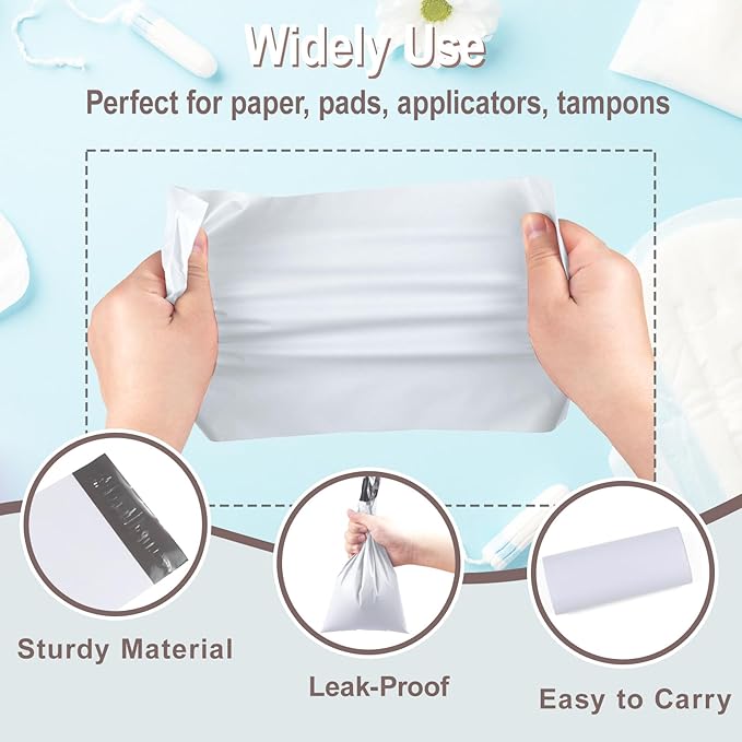 100 PCS Sanitary Napkin Disposal Bags, Feminine Hygiene Disposal Bags for Tampons and Pads, Block Odors, Self-Sealing Seals, 10.6 * 5.9 Inch (Light Gray)