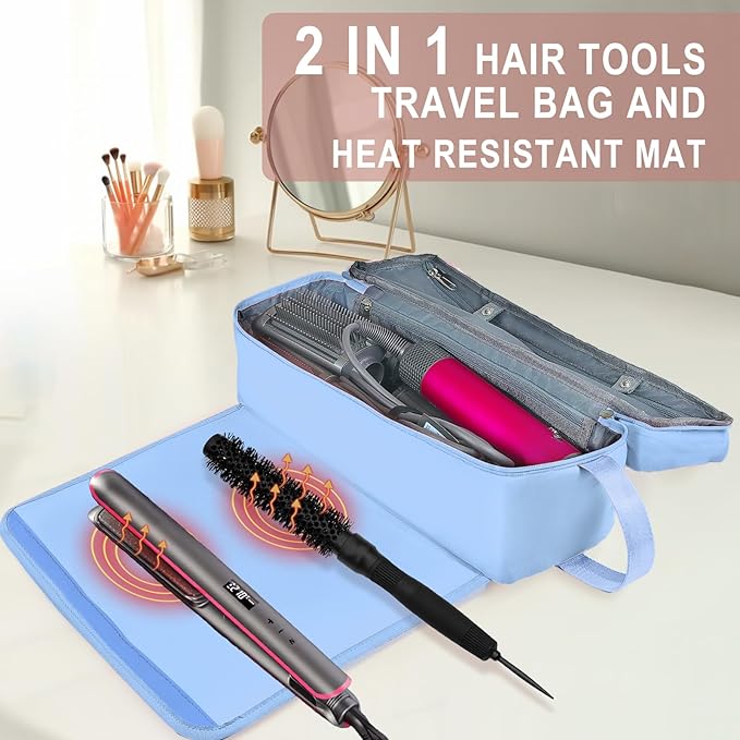 Hair Tools Travel Bag with Heat Resistant Mat Hair Styling Accessories Storage Case for Hair Dryer Flat Iron Straightener Curling Iron Haircare Accessories Travel Essentials for Women