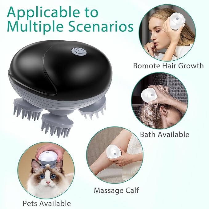 ORIA Electric Scalp Massager, Cordless Hair Scalp Massager, Portable Head Scratcher, Body Massage Tools with 3 Modes, 4 Kneading Heads for Soothing Head, Stress Relax