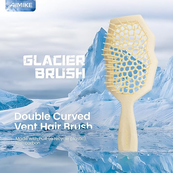 AIMIKE Glacier Detangling Brush, Pain-Free Detangler Brush for Curly Hair Wet & Dry Use, Glide Through Tangles with Ease, Vented Hair Brush for Women's 2c to 4c Curls, Cream Yellow