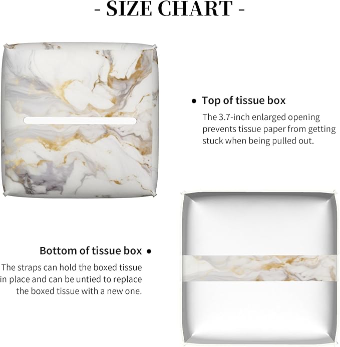 White Gold Marble Tissue Box Cover Square, Modern Abstract Marble Texture Tissue Box Holder Waterproof Leather Facial Paper Organizer Dispenser for Bathroom Home Car Nightstand Vanity Desk