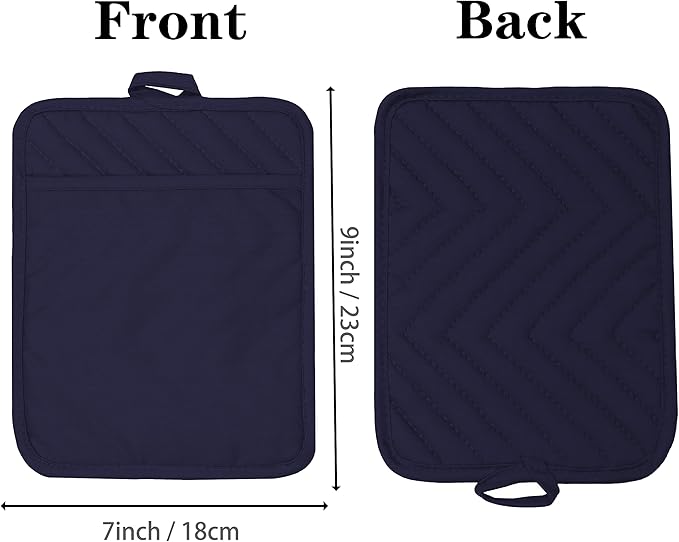 Oven Pot Holder with Pocket Cotton Heat Resistant Coaster Potholder Kitchen Hot Pad Oven Mitts for Cooking Square 7"x9"Set of 5 (Navy Blue)