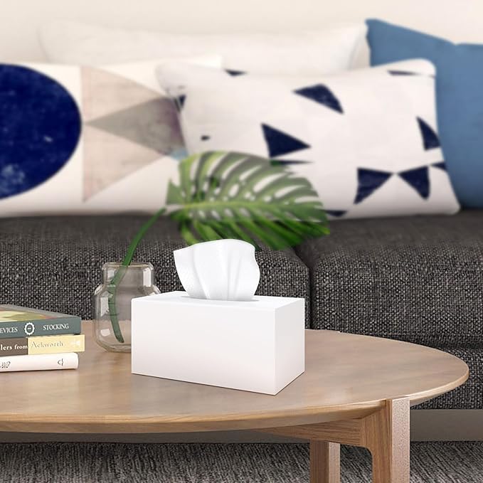 SILUT Tissue Box Cover Rectangular, Extra Large Tissue Box Cover, Plus Size Large Tissue Box Holder, Acrylic Tissue Holder for Bathroom, Home, Restaurant, Kitchen - Matte White, 9.85x5.1x5.28''
