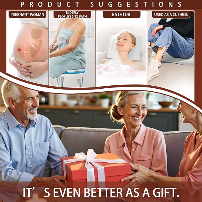 Gooo&Ma Non-Slip Waterproof Shower Seat Cushion Bathtub Pillow Shower Chair Bench Bathtub Cushion - with 3D Mesh & Hook - Bath Pillow，for Elderly，Pregnancy - Washable and Quick Drying(White)