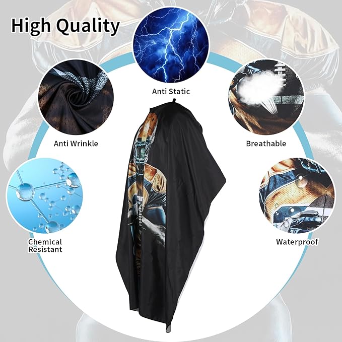 Professional Hair Cutting Cape with Neck Duster Brush, Waterproof Salon Barber Cape with Snaps, Barber Accessories