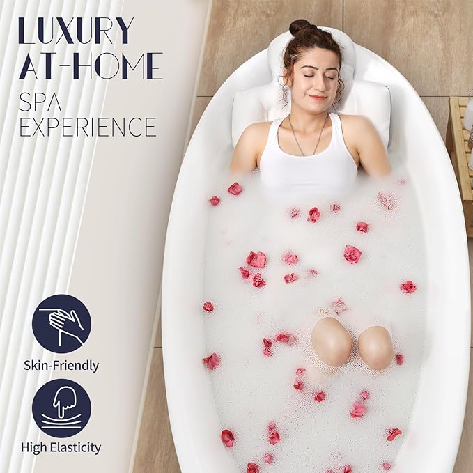 Full Body Bath Pillow for Bathtub, Thick Bathtub Cushion with Laundry Bag, Luxury Tub Pillow for Bath for Headrest Neck and Back Support White 60" x 16"