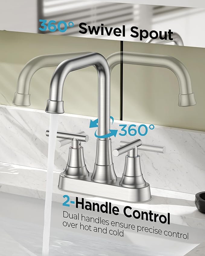 FORIOUS 4 Inch Centerset Bathroom Faucet 3 Hole, 2 Handle Brushed Nickel Faucet for Bathroom Sink with Pop Up Drain Assembly, Lead-Free Sink Faucet for Bathroom Vanity RV