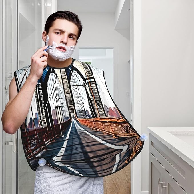 Brooklyn Bridge Print Beard Bib Shaving Apron, Beard Hair Trimming Cape Gift For Dad