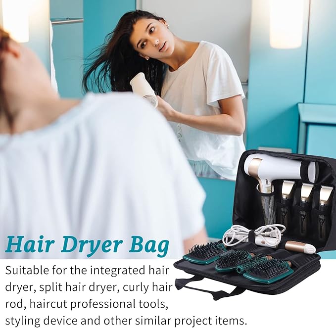 Barber Hairdryer Carrying Case - Hairstylist Travel Bag with Storage for Blow Dryer & Salon Equipment