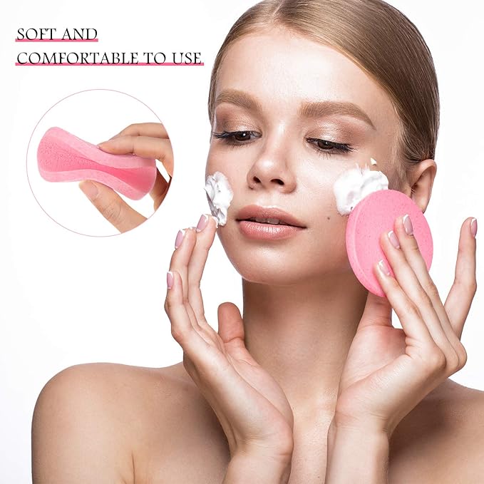 Patelai 120 Pieces Compressed Facial Sponge for Estheticians Face Makeup Removal Cleansing Sponge Pad Exfoliating Spa Wash Round Facial Cleansing Pads Supplies(Pink, Yellow, Purple)