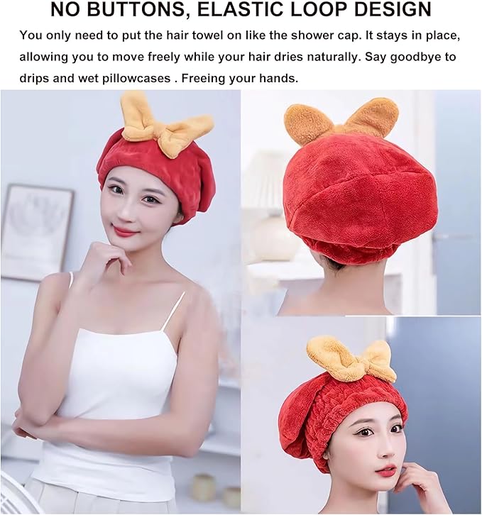 Ultra Absorbent Hair Quick Drying Towel for Women Girls New Microfiber Hair Towel Wrap Dry Turban Soft Bow Tie Plopping Head Towels Shower Cap for Kids (Red)