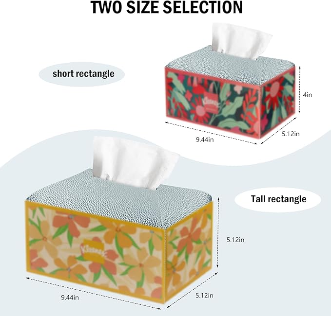 Tissue Box Cover PU Leather Tissue Holder Rectangle Facial Tissue Case Tissue Box Organizer Dispenser for Bathroom, Kitchen, Home, Office, Tabletop (Blue, Tall)
