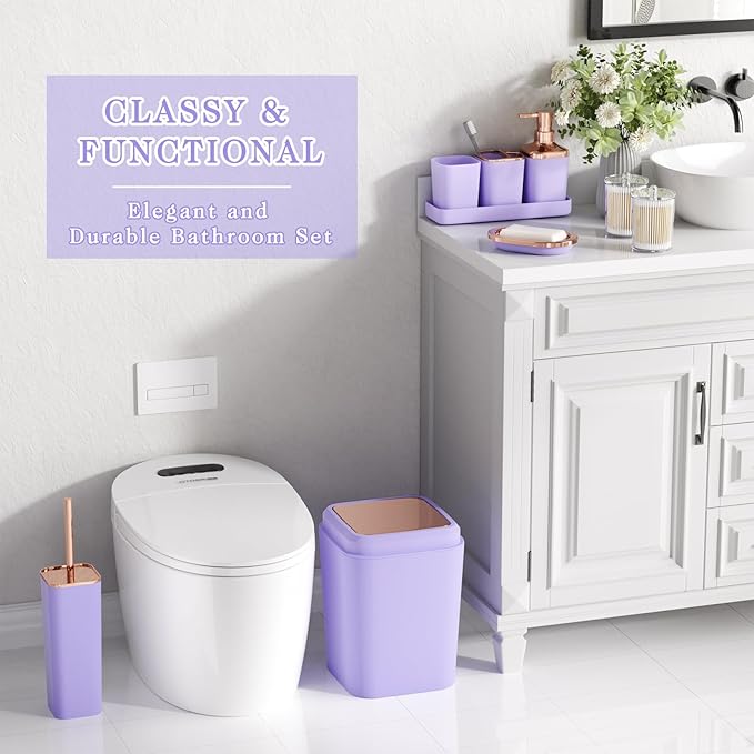 Bathroom Accessory Set–Bathroom Sets with Shower Curtain and Rugs, Non Slip Bathroom Rugs Super Absorbent, Light Purple Ombre Shower Curtain with Hooks, Lavender Bathroom Sets Complete for Home