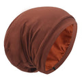 Silk Satin Lined Bonnet Sleep Cap - Adjustable Stay on All Night Hair Wrap Cover Slouchy Beanie for Curly Hair Protection for Women and Men - Solid Caramel