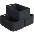 Goodpick Storage Baskets, Rope Shelf Basket Small Baskets for Gifts Empty Storage Baskets for Organizing Toy Baskets Storage Kids Storage Bins Woven Baskets 3 Pack, Black, 13 x 8 x 5 in