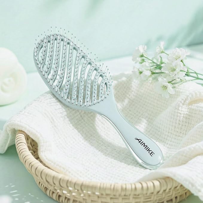 AIMIKE Detangling Hair Brush, Wet Dry Vented Detangler Brush with Soft Bristles, Gentle Detangler for Fine & Thin Hair, Easy-clean Vent Hairbrush for Women and Kids