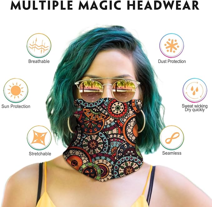 Venswell Neck Gaiter Face Mask Men Women,Seamless Bandana Rave Face Cover Scarf Mask,Balaclava,Headband, Head Wrap,Headwear