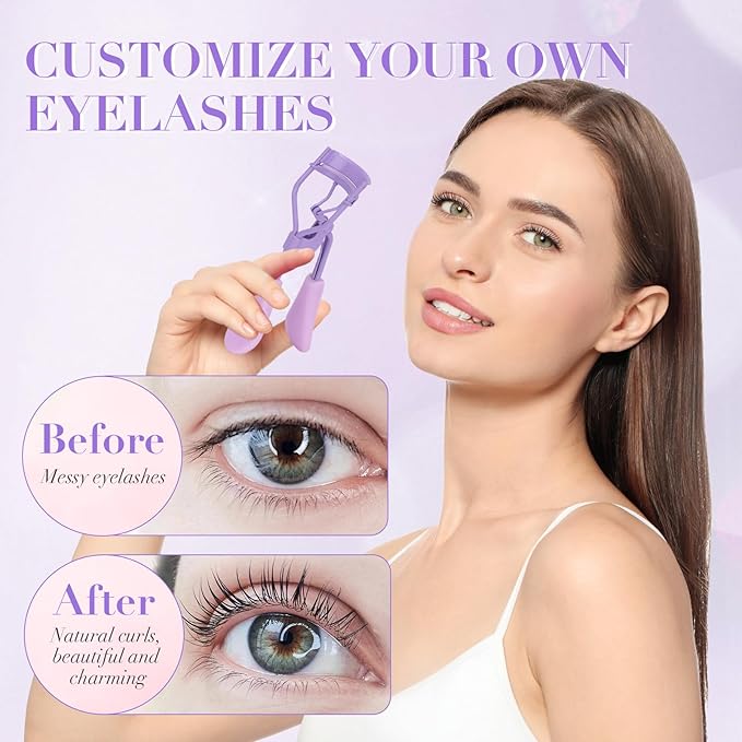 Eyelash Curler with Pads, Lash Curler 2 Pcs with 10 Extra Silicone Replacement Pads, Comfortable Grip for Effortless Curling – Eyelashes for The Perfect Eye Contour (Hyacinth Purple)