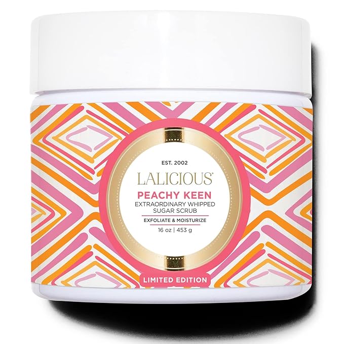 LaLicious Peachy Keen Extraordinary Whipped Sugar Scrub - Limited Edition Exfoliating Body Scrub with Creamy Peach & Jasmine Petals for Spring (16oz)