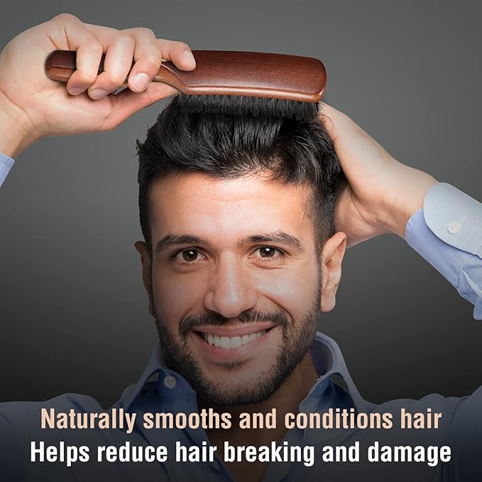 Hair Brush for Men Thin Fine Normal Hair, Boar Bristle Hair Brush for Add Shine Improve Texture Reduce Frizz, Hairbrush for Beard Straightens Softens
