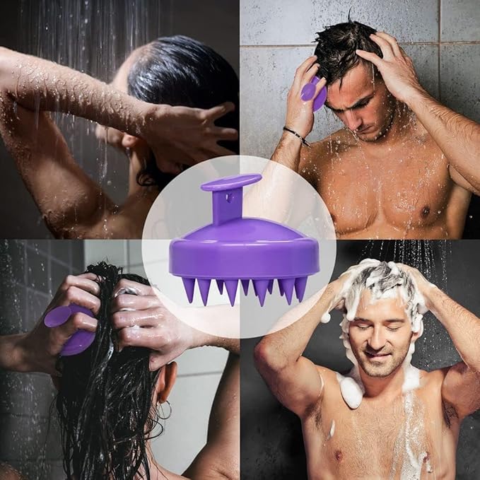 (Pack of 2) Silicone Hair Scalp Massager Shampoo Brush, Manual Head Massage Brush,for All Hair Types, Deep Cleanses Scalp and Removes Dead Flaky Skin and Residue.(Black and Purple)