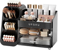 Makeup Organizer for Vanity with Brush Holder, Countertop Skincare Organizer with 2 Drawers, Spacious Cosmetic Display Case for Perfumes, Cologne, Shaving Lotion