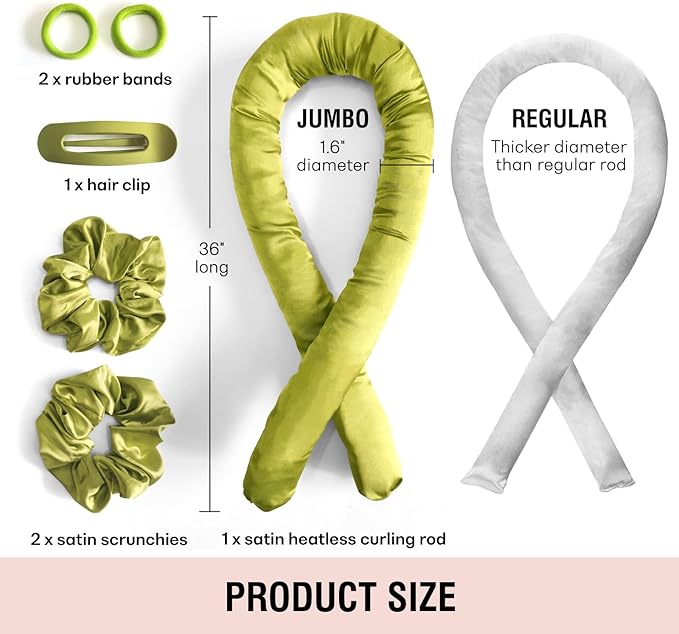 Jumbo Heatless Hair Curler Set-Satin Heatless Curls Overnight, Jumbo Curling Rod Headband, No Heat Curlers To Sleep in (Green)