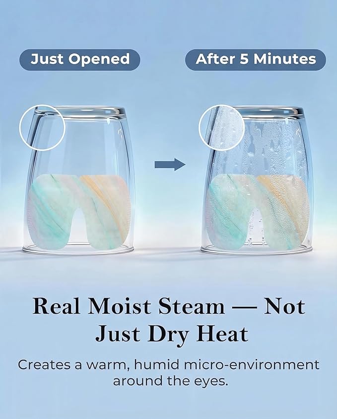 Self Heating Steam Eye Masks: Disposable Moist Warm Compress for Dry Eyes, Eye Strain, Stye & Stress Relief – No Microwave Needed for Relax, Travel, Sleep & Spa, Unscented