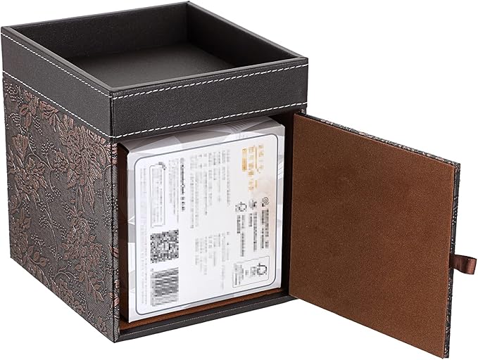 Sumnacon Leather Square Tissue Box Cover - Decorative Cube Tissue Box Holder with Tray, Stylish Facial Tissue Holder for Bathroom Vanity Dresser Table Home Office Bar, Brown Flower