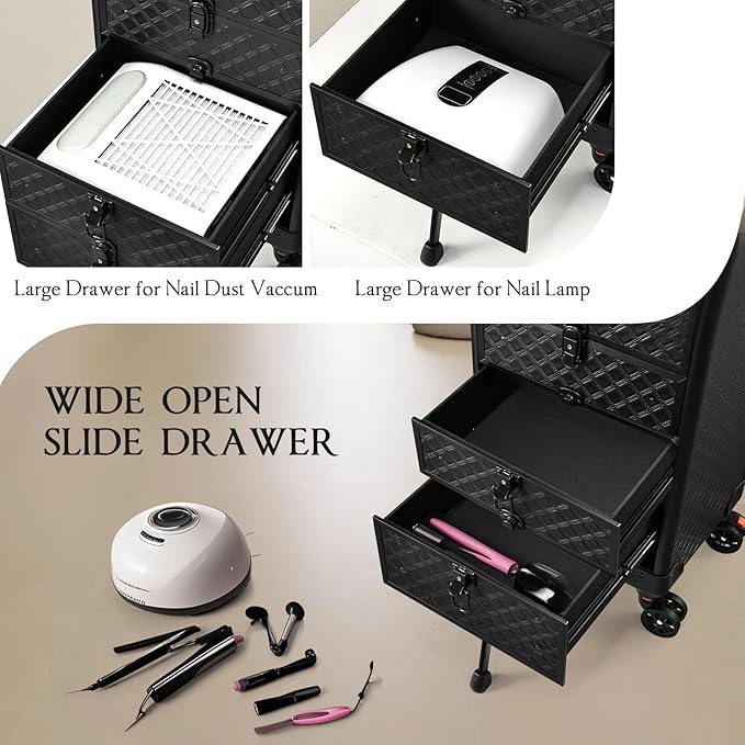 Nail Salon Cart with 4 Drawers,Rolling Makeup Train Case for Beauty,Cosmetology Case on Wheels,Trolley Cart,Lockable Organizer Travel Case for Manicure/Face Painting/Hairstylist/Tattoo Artist