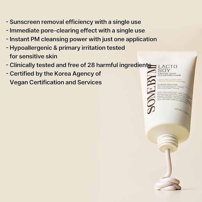 SOME BY MI Lacto Soy Enzyme Deep Cleanser – 3.4oz, 100ml – Korean Vegan Face Wash with Papain & Soy Enzymes for Pore & Dead Skin Care – With Hyaluronic Acid for Soothing & Hydration – Korean Skin Care