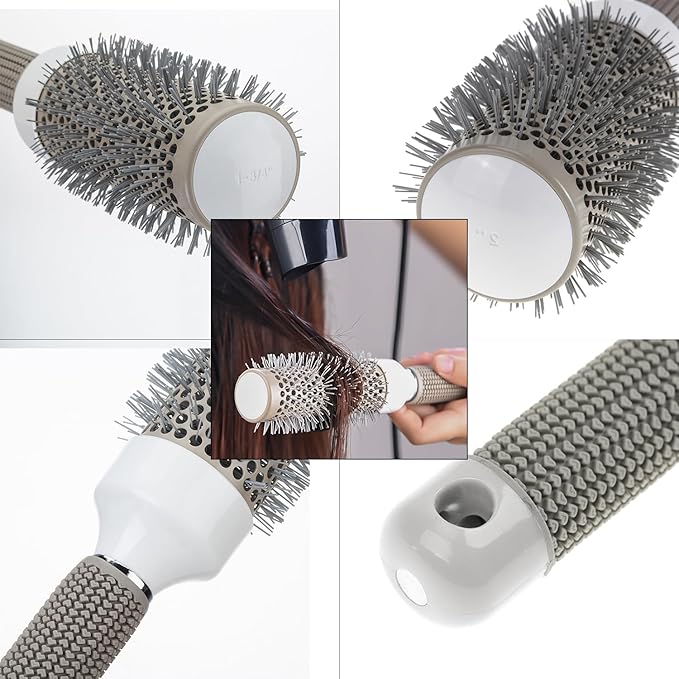 Round Brush Set for Blow Drying, with Boar Bristle Vented Curved Detangling Hair Brush, Thermal Ceramic & Ionic Tech Reduce Frizz Hair, Makes Hair More Smooth and Shiny for Curling & Straightening