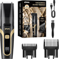 Beard Trimmer for men, Vacuum Mustache Trimmer with Type-C Charging, IPX7 Waterproof Electric Shaver Body Hair Trimmer for Men with LCD Display, Length Adjustable Blade Wheel (1/25"-4/5") (Black)
