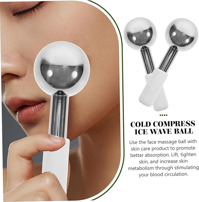 2pcs Facial Ice Globes Massager Stainless Steel Cooling Balls for Eye and Face Care Enhance Absorption Promote Circulation Portable Skincare Tool