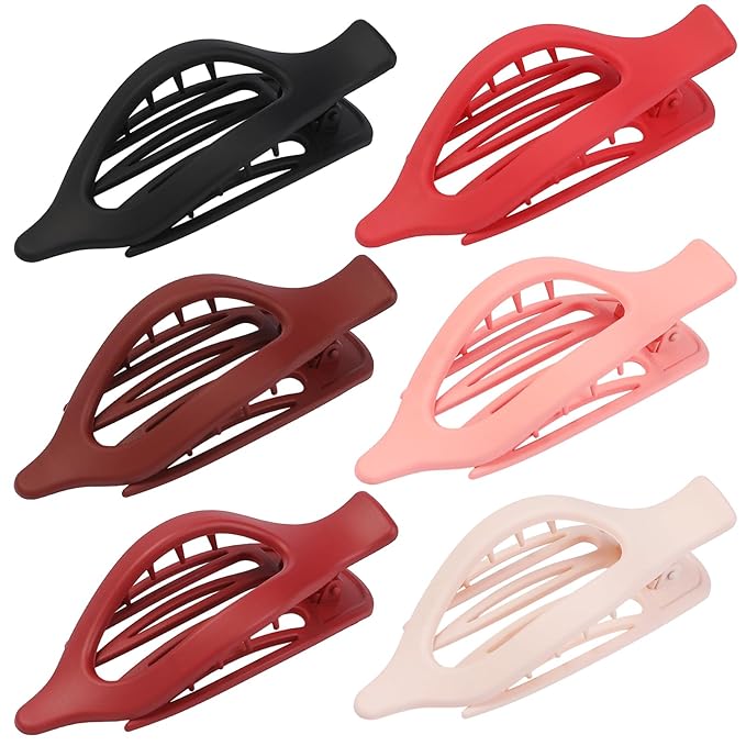 Flat Hair Clips for Women - 6 PCS French Flat Claw Clips Medium Hair Clips for Girls Large Hair Claw Clips for Thick or Thin Hair Strong Hold No Slip Hair Accessories for women (Red)