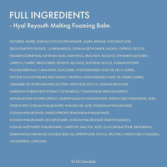 Dr.Ceuracle Hyal Reyouth Melting Foaming Balm - Cleansing Balm to Foam with Hyaluronic Acid, Moisturizing Makeup Remover & Wash-Off Mask, Korean Skincare (100 ml / 3.38 fl. oz.)