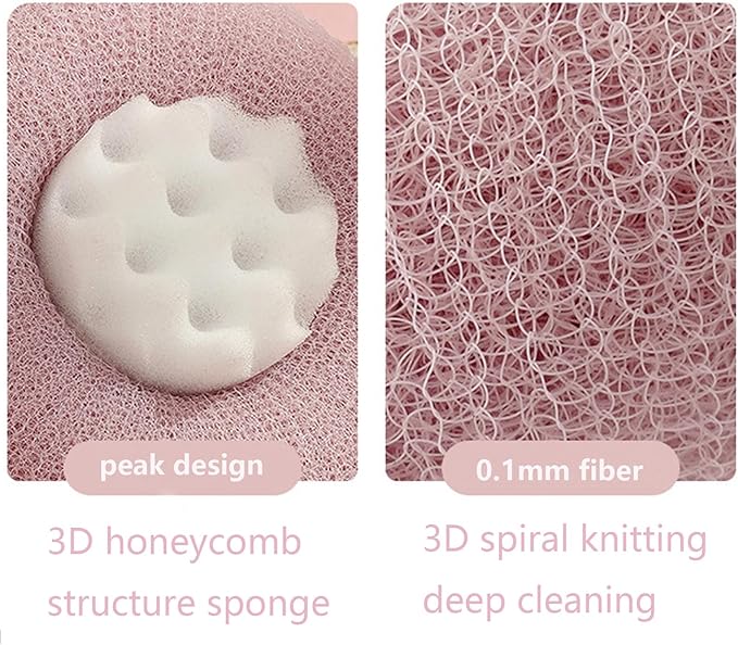 2Pcs Bath Sponge Shower Loofah, Exfoliating Body Scrubber, Upgrade Large 2-in-1 Sunflower Bath Ball with Suction Cup Non-Slip Handle, Bath Sponges for Men Women(Blue&Purple)