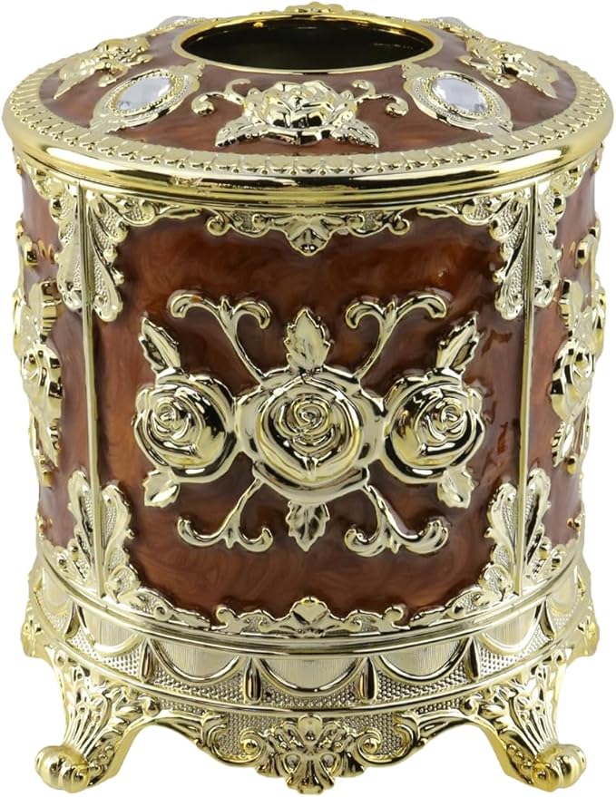 Geesatis Tissue Box Cover, Cylindrical Tissue Box Holder, Napkin Facial Tissues Holder for Bathroom Toilet Bedroom Living Room Table Desk Office Dresser, 1Pcs Dark Brown 6''x6.3''