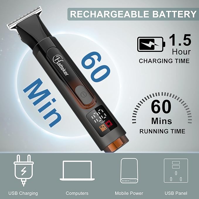 Hatteker Upgraded Mens Electric Back Shaver Body Grooming kit Body Trimmer Facial,Arm,Chin Beard Trimmer Cordless Hair Clipper with Adjustable Extension Handel Waterproof LED Display
