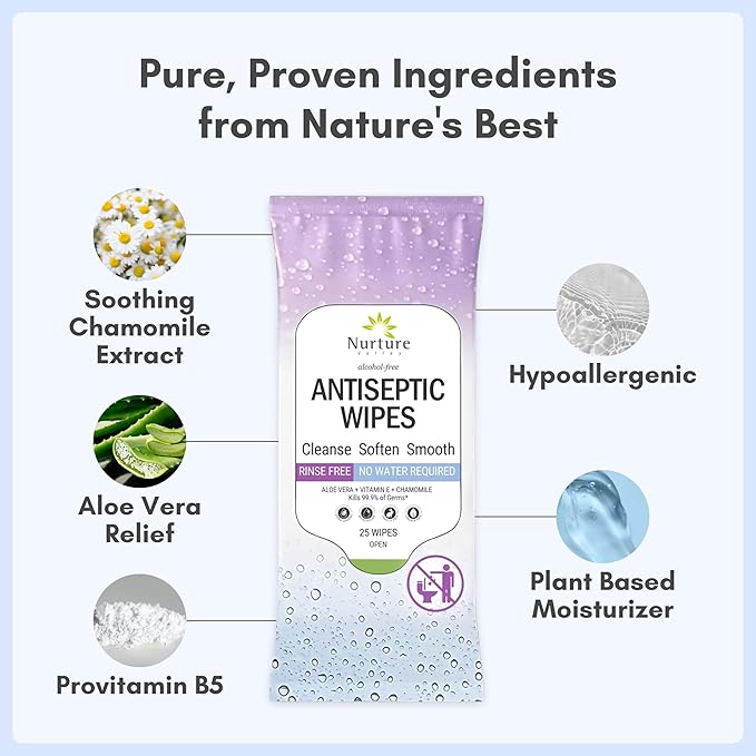 Nurture XL Antibacterial Body & Hand Sanitizing Wipes | Alcohol-Free Antiseptic Wet Towelettes for Germ Removal, Disinfecting Skin, Sanitizing Hands |Cleaning Cloths | Adults & Baby | Thick & Strong