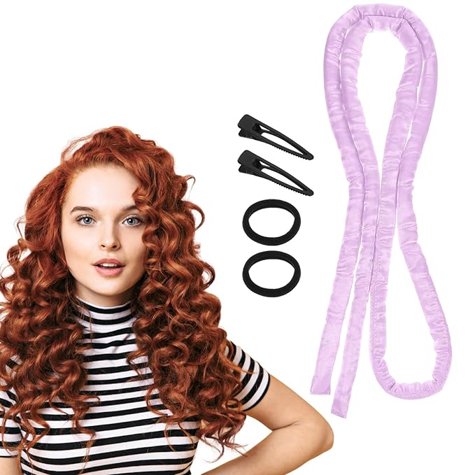 Heatless Curling Rod Headband, Heatless Hair Curler Heatless Curls Overnight for Short Long Hair No Heat Overnight Curls with Thin Curlers to Sleep In for Short Hair (Purple)
