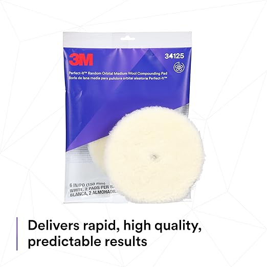 3M Perfect-It Random Orbital Medium Wool Compounding Pad, 6"/150 mm, White, 34125, Orbital Pads for Automotive Compounding and Polishing