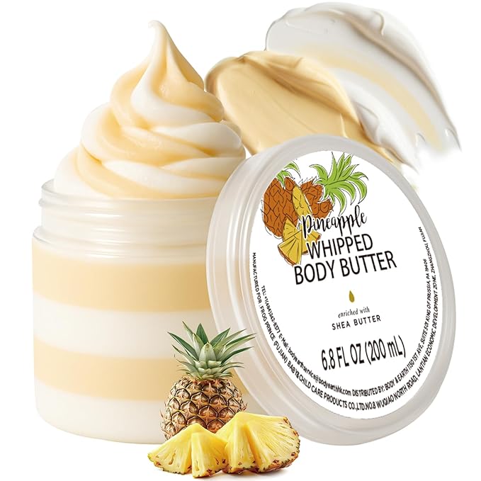 Pineapple Whipped Body Butter, Shea Body Butter for Women Dry Skin, Natural Pineapple Lotion for Body Moisturizer-Deep Moisturizing and Softening-6.8 floz(200ml)