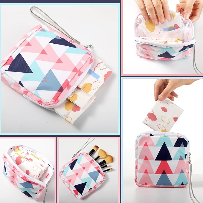 Paterr 12 Pcs Sanitary Napkin Storage Bag Set Including Portable Period Pouch Hand Wrist Strap Lanyard String Holder Tampons Holder Pouch First Period Gift for Teen Girls (Cute Style)