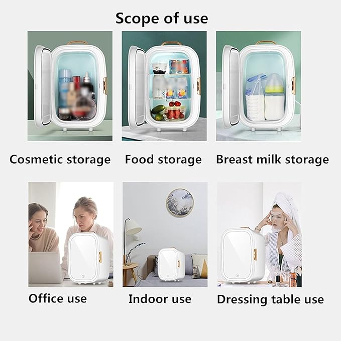 20L Cold Hot Mini Refrigerator, Portable Beauty Makeup Fridge, with Makeup Mirror and LED Light, Adjustable Brightness, Removable Shelves, for Drink, Car, Office