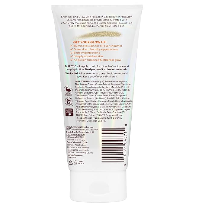 Palmer's Cocoa Butter Formula Shimmer Body Lotion with Vitamin E,5.25 Fl Oz,Radiance Body Gloss,Help Blur Veins,Cellulite,Marks,48 Hour Moisture,(Pack of 2)