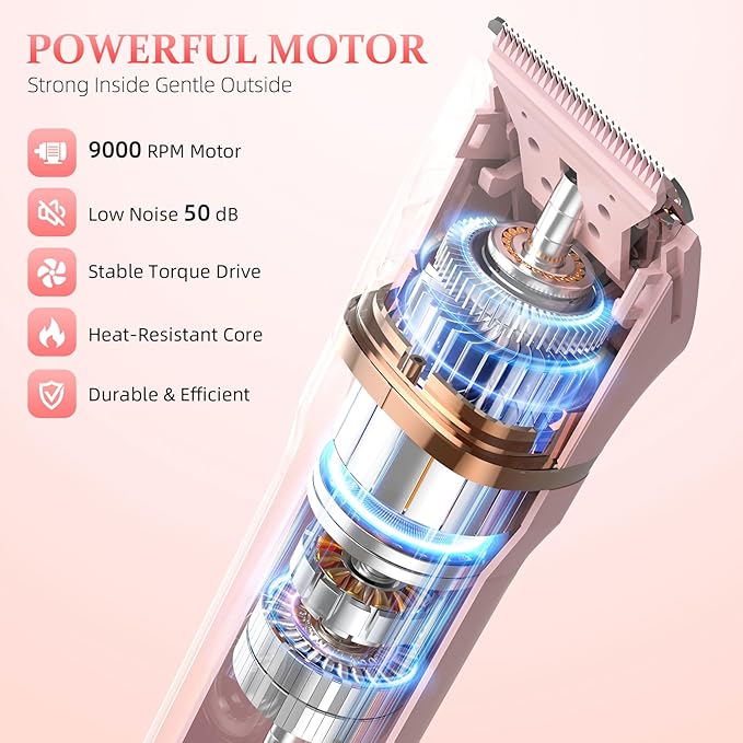 5-in-1 Bikini Trimmer for Women, IPX7 Waterproof Electric Razors Shaver, Cordless Body Hair Trimmer, Facial & Pubic Hair Removal, Ceramic Blade (Pink)