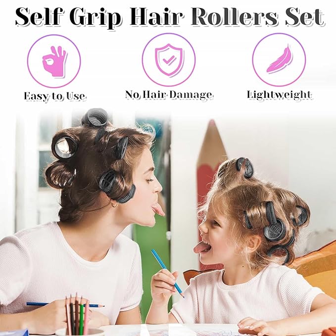 Rollers Hair Curlers 30Pcs Set with 3 Sizes (6 Large, 6 Medium, 6 Small) and 12 Clips, Storage Bag for Long, Medium, Short Hair Volume