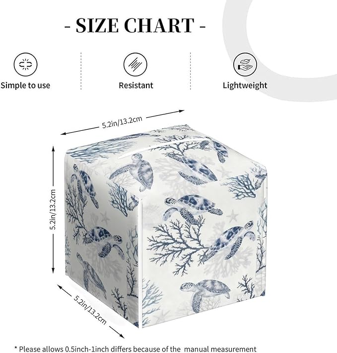 Sea Turtle Tissue Box Cover Leather Tissue Box Holder Square Facial Paper Organizer Dispenser for Bathroom Kitchen Bedroom Vanity Countertop Night Stands